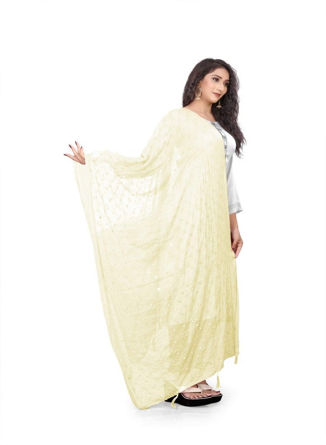 themilestocks TMS Woman's Embroidered Chiffon Dupatta Scarf Shawl Wrap Soft Indian Bridal Wedding (Cream) - Image 2